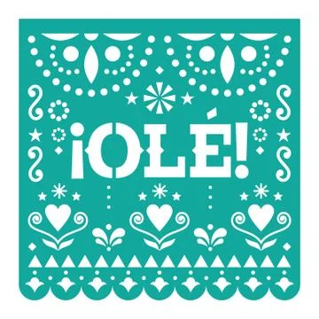 ¡Olé! Papel Picado cutout vector design, Mexican fiesta decoration Stock Illustration