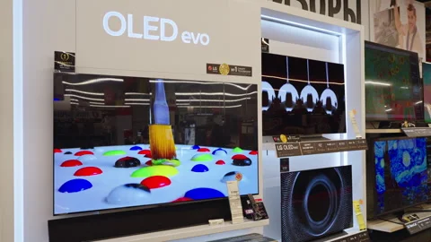 OLED TVs on display at store. Minsk, Belarus, 2023 Stock Footage 240877465