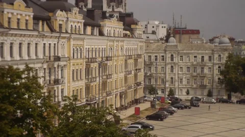 Olg Houses, Sofia Square, Tracking Right, Exterior of Sophia Cathedral in Kiev, Vídeos de archivo 52350847