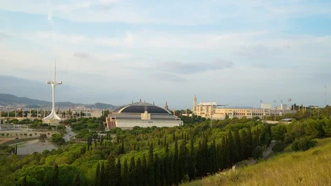 Olimpic Area of Barcelona at Sunset Timelapse Stock Footage 126938662