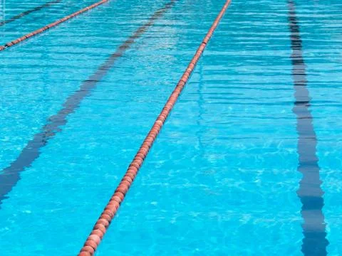 Olimpic swimming pool  orange float cork marking line Stock Photos