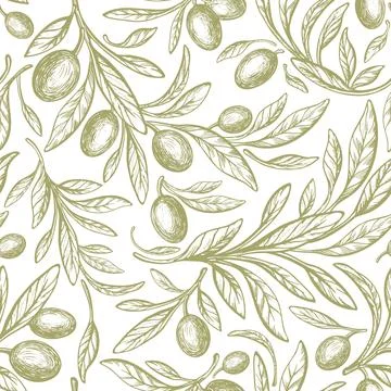 Oliva seamless pattern. Vector tree, green fruit Stock Illustration