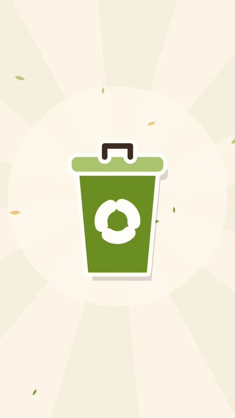Olive and brown recycling bin sticker style animation Stock Footage 346184327