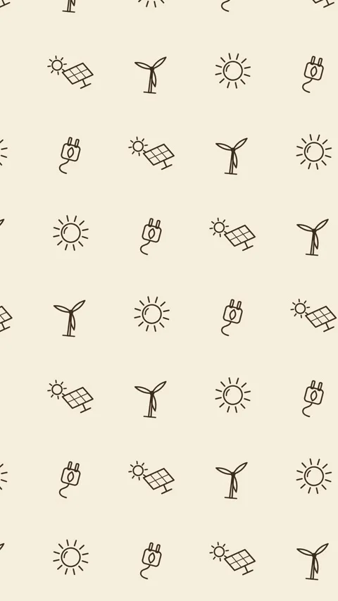 Olive and brown seamless loop pattern of solar panel, wind turbine, sun icons Stock Footage 346184214
