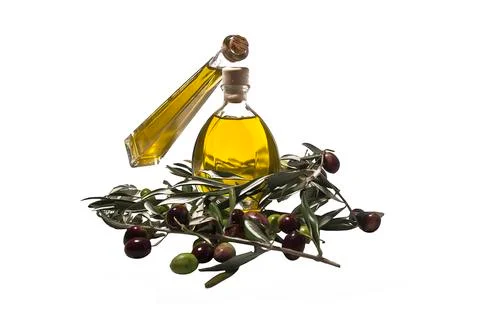 Olive Bottles with olive tree Stock Photos