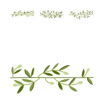 Olive branch border divider design element set Stock Illustration