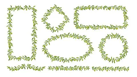 Olive branch frame border with plant leaves Stock Illustration