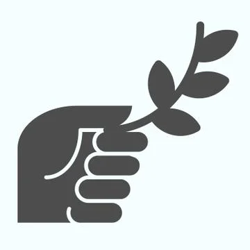 Olive branch in hand solid icon. Symbol of peace in a hand vector illustration 스톡 일러스트