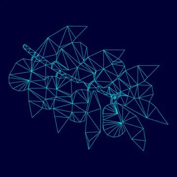 Olive branch low poly triangulation triangulated polygonal electric cyan bl.. Stock Illustration