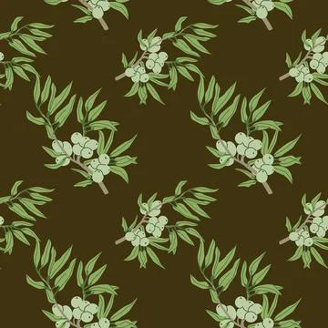 Olive Branch Pattern Design in Mediterranean Garden Style. A seamless patte.. Stock Illustration