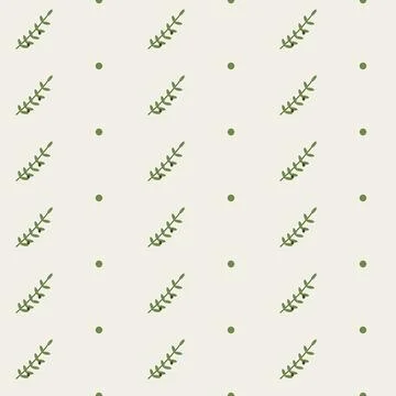 Olive branch seamless pattern with green dots on cream background, minimalist Stock Illustration