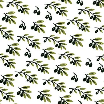 Olive branch seamless pattern in hand drawn style Stock Illustration