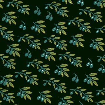 Olive branch seamless pattern in hand drawn style Stock Illustration