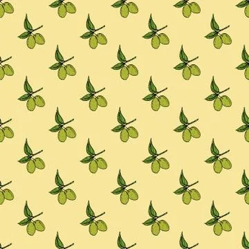 Olive branch seamless pattern. Natural background Design with olives for oliv 스톡 사진