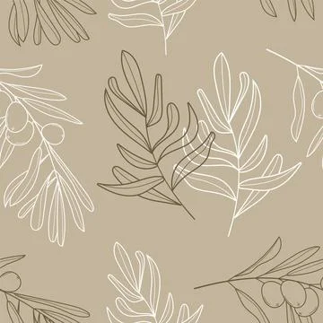 Olive branch wallpaper vector. Boho, abstract seamless pattern. Floral, line, Stock Illustration