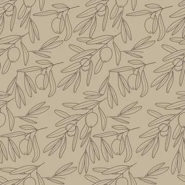 Olive branch wallpaper vector. Boho, abstract seamless pattern. Floral, line, Stock-Illustration