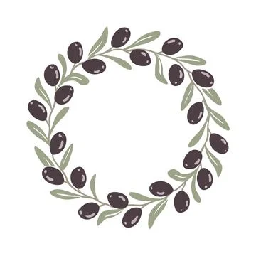 Olive branch wreath. Hand drawn natural vector frame. Stock Illustration