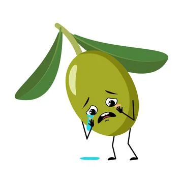 Olive character with crying and tears emotion Stock Illustration