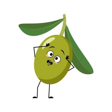 Olive character with emotions in panic grabs his head Stock Illustration