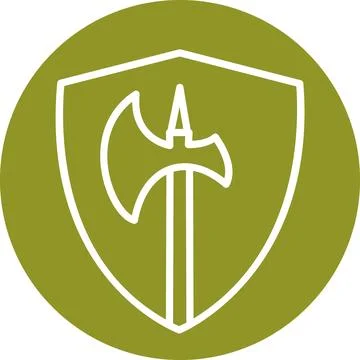 Olive circular shield battle axe icon Stock Illustration