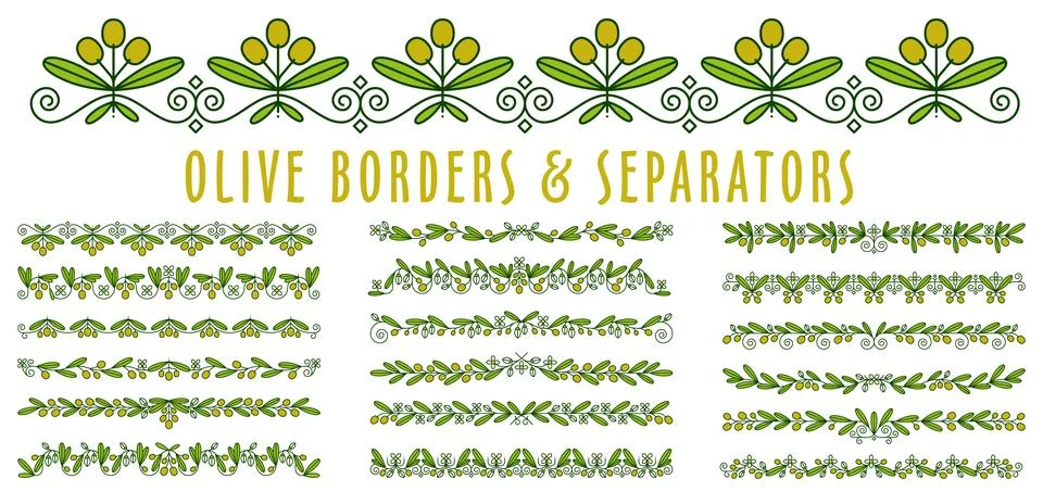 Olive divider separators and border frames set Stock Illustration