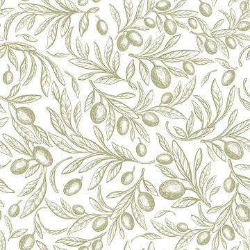 Olive drawn seamless pattern Vector texture branch Stock Illustration