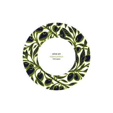 Olive frame pattern in circle. Vector green branch Stock Illustration