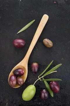 Olive fruit on black background Stock-Fotos
