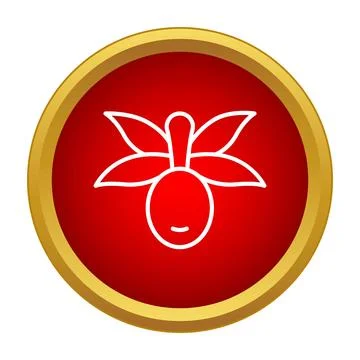 Olive fruit icon in red circle with gold border 스톡 일러스트