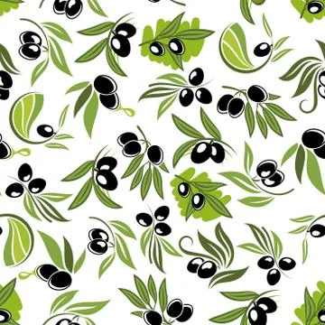 Olive fruits on branches seamless pattern Stock Illustration