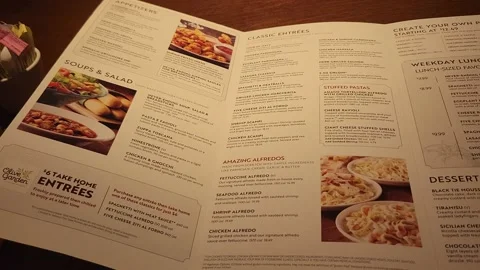 Olive Garden Menu 스톡 동영상 198396426