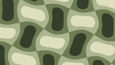 An olive green abstract pattern arranges cream and dark green rounded forms.. Stock Illustration