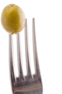 Olive green on fork Foto stock