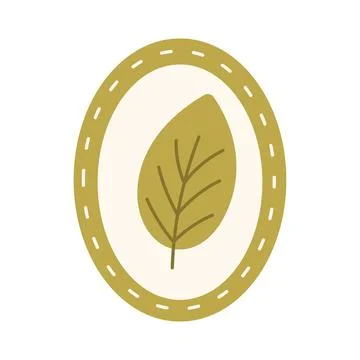 Olive green leaf inside stitched oval frame Stock Illustration