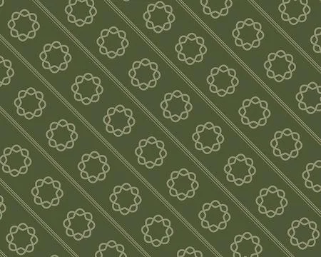 An olive green repeating pattern combines pale cream looped floral motifs w.. Stock Illustration
