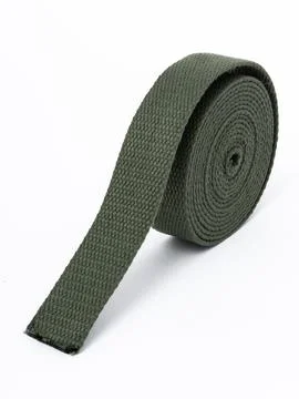 Olive green webbing strap unrolled variant four Stock Photos