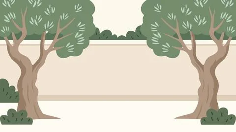 Olive Grove Wall Mediterranean Flat Design Illustration Stock Illustration