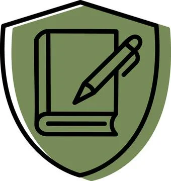 Olive heraldic shield with book symbol Stock Illustration