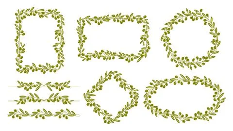 Olive leaves frame and border, elegant shapes Illustrazione stock