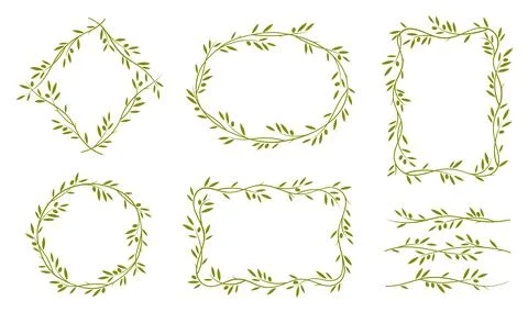 Olive leaves frames, dividers and borders set Stock Illustration