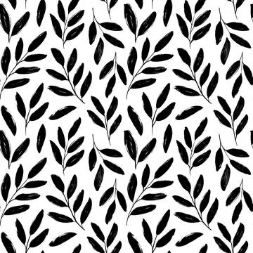 Olive leaves hand drawn vector seamless pattern. Illustrazione stock