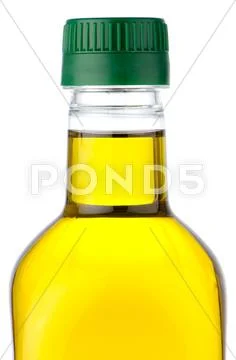 Olive oil bottle closeup Stock Photos