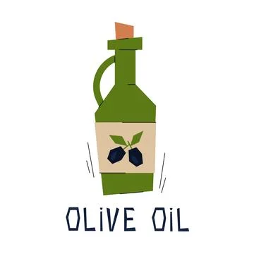 Olive oil bottle. Vector illustration of a green olive oil bottle Stock Illustration