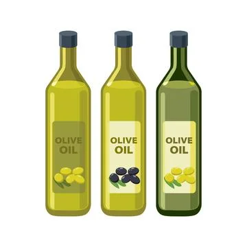 Olive oil bottles set in flat design vector illustrations isolated on white 스톡 일러스트