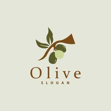 Olive Oil Logo, Olive Leaf Plant Herbal Garden Vector, Simple Elegant Luxur.. 스톡 일러스트