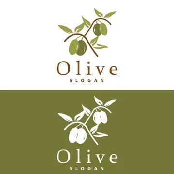 Olive Oil Logo, Olive Leaf Plant Herbal Garden Vector, Simple Elegant Luxur.. Stock Illustration