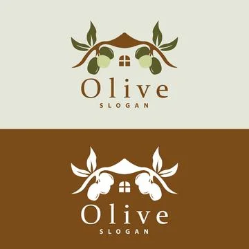 Olive Oil Logo, Olive Leaf Plant Herbal Garden Vector, Simple Elegant Luxur.. 스톡 일러스트