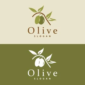 Olive Oil Logo, Olive Leaf Plant Herbal Garden Vector, Simple Elegant Luxur.. Stock Illustration