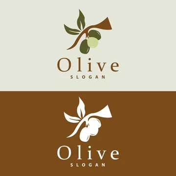 Olive Oil Logo, Olive Leaf Plant Herbal Garden Vector, Simple Elegant Luxur.. 스톡 일러스트