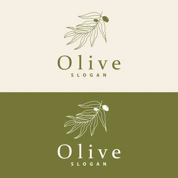 Olive Oil Logo, Olive Leaf Plant Herbal Garden Vector, Simple Elegant Luxur.. Illustrazione stock
